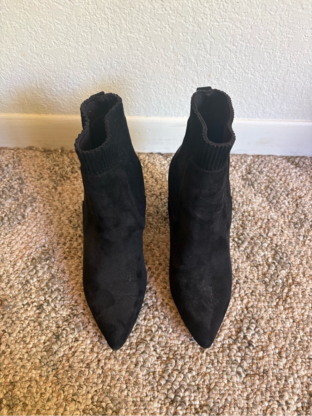 Steve Madden Black Pointed Sock Ankle Boots